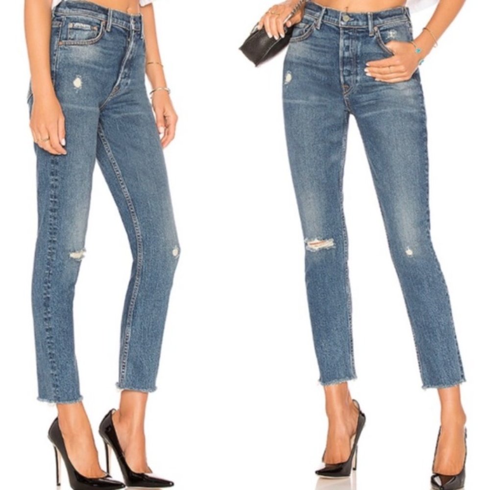 NWT GRLFRND Karolina High Rise Straight slim Jean Sixpence blue size 28